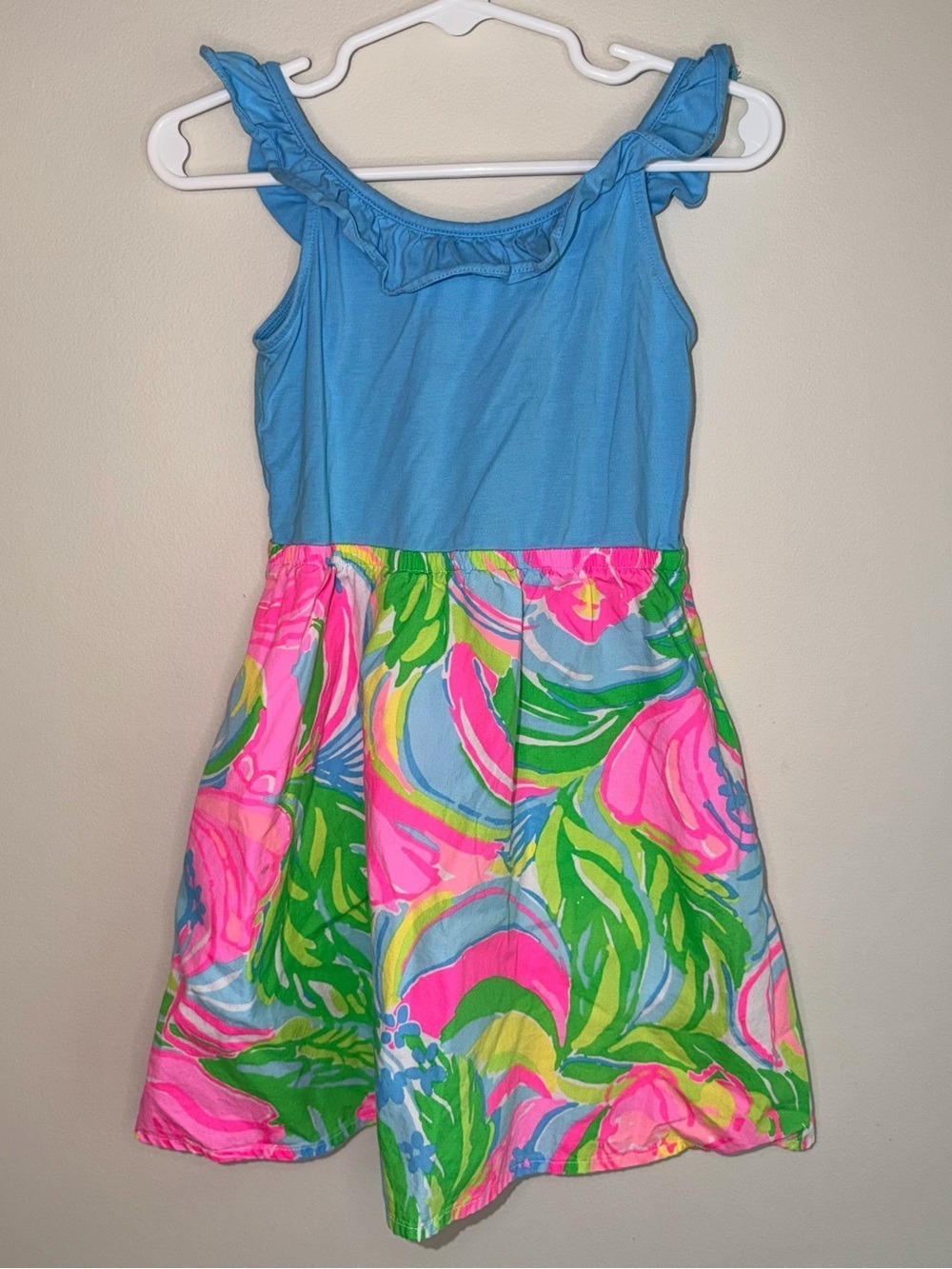 Lilly Pulitzer Blue Floral Ruffle Tank Dress Extra Small